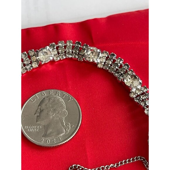 Vintage Kramer Of New York Bracelet Silver Tone Clear Rhinestone Safety Chain 7" - Picture 4 of 11